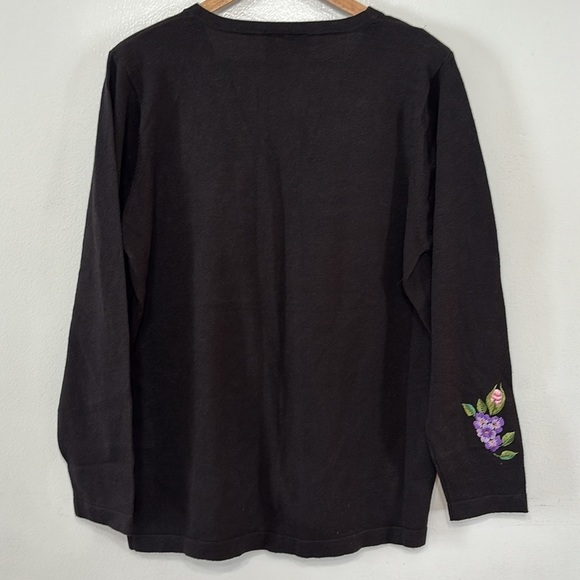 Vintage Donna Dewberry Black Floral Embroidered Cardigan Size L - Picture 5 of 5